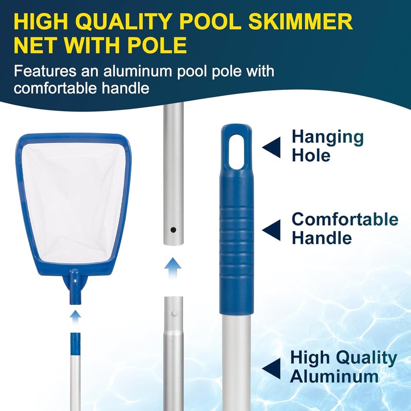 POOLAZA Pool Skimmer Net with Pole, Ultra Fine Mesh Pool Nets for Cleaning with Pole, Semi-deep Pool Net Skimmer with 68'' Thickened Aluminum Pole, Pool Leaf Net for Above Ground Pool, Spa & Hot Tub - Image 5